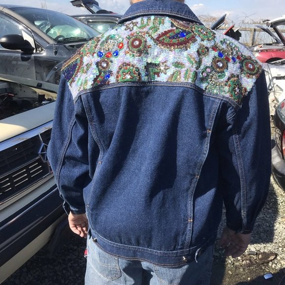 Store Close Mid Of Nov!!💎Gorgeous Vintage Unisex Shiny Bead DenimJacket💎 - Picture 2 of 13
